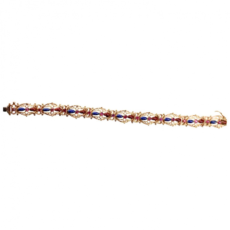 Enamel Bracelet 18K Yellow Gold with Natural Pink Sapphires - Image 2