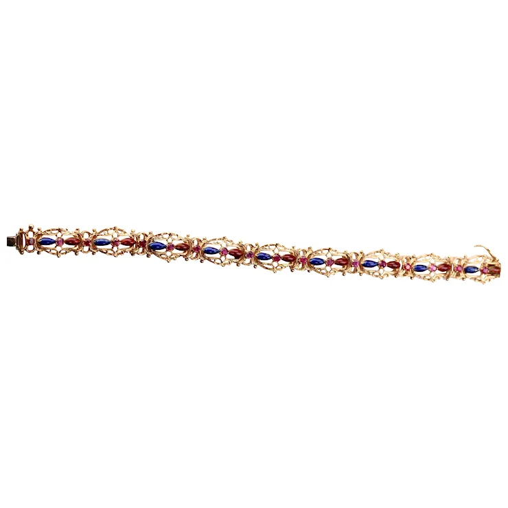 Enamel Bracelet 18K Yellow Gold with Natural Pink Sapphires