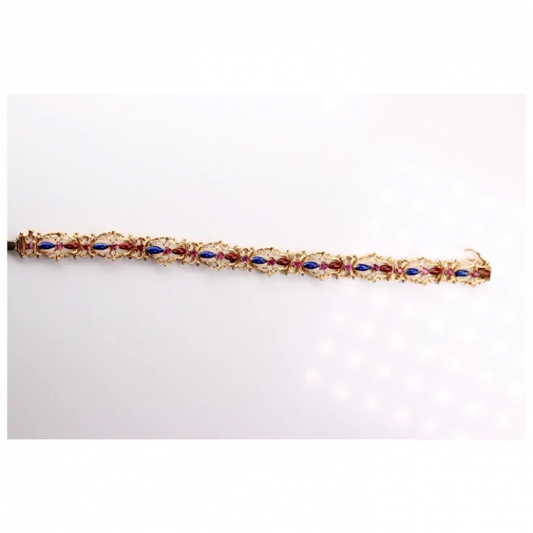 Enamel Bracelet 18K Yellow Gold with Natural Pink Sapphires - Image 3