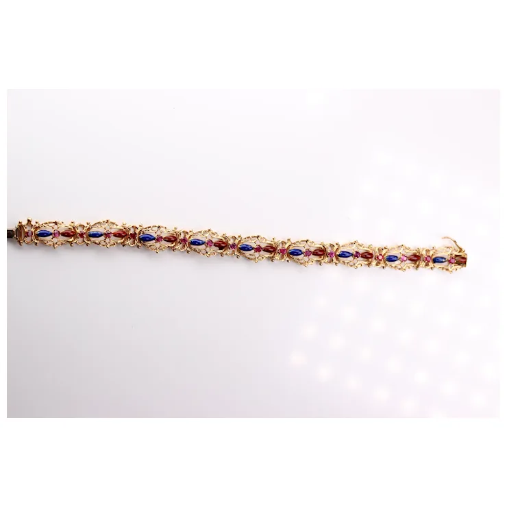 Enamel Bracelet 18K Yellow Gold with Natural Pink Sapphires