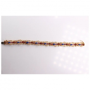 Enamel Bracelet 18K Yellow Gold with Natural Pink Sapphires