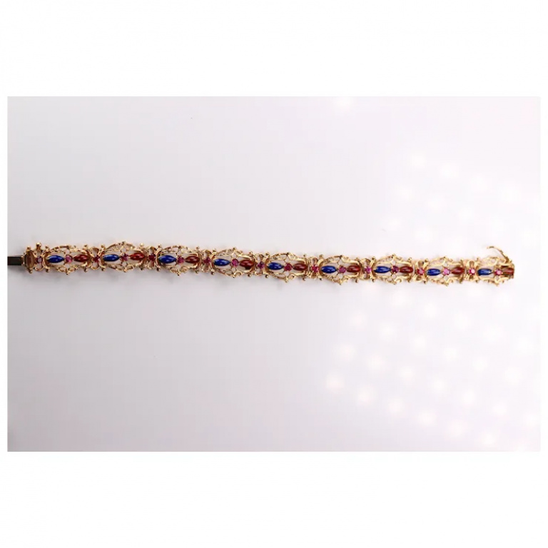 Enamel Bracelet 18K Yellow Gold with Natural Pink Sapphires - Image 4