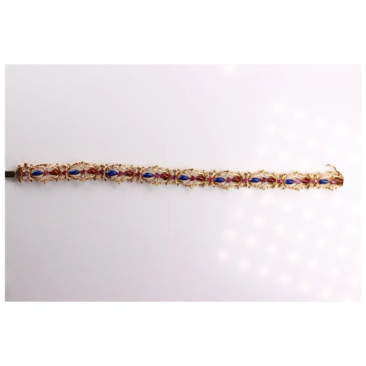 Enamel Bracelet 18K Yellow Gold with Natural Pink Sapphires