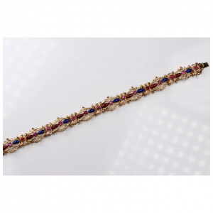 Enamel Bracelet 18K Yellow Gold with Natural Pink Sapphires