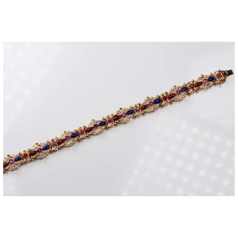 Enamel Bracelet 18K Yellow Gold with Natural Pink Sapphires - Image 5