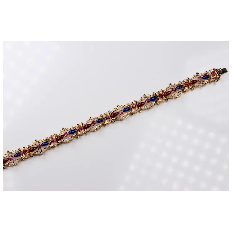 Enamel Bracelet 18K Yellow Gold with Natural Pink Sapphires