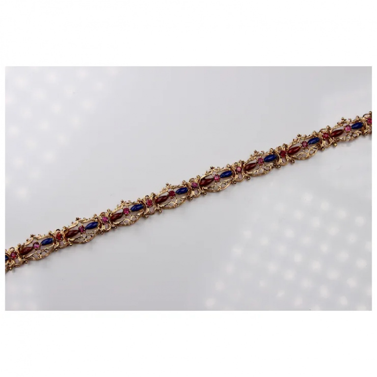 Enamel Bracelet 18K Yellow Gold with Natural Pink Sapphires - Image 6