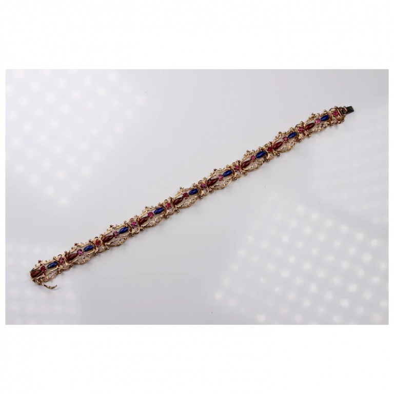 Enamel Bracelet 18K Yellow Gold with Natural Pink Sapphires - Image 7