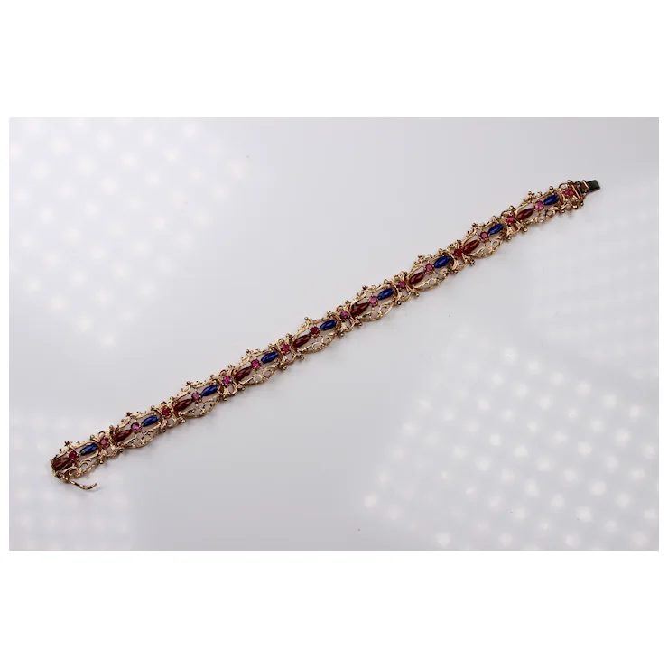 Enamel Bracelet 18K Yellow Gold with Natural Pink Sapphires