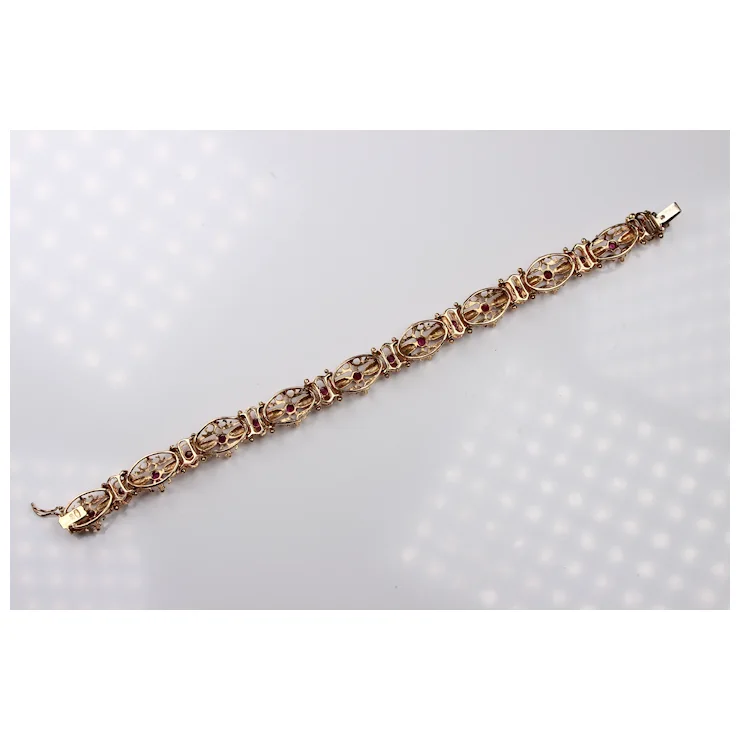 Enamel Bracelet 18K Yellow Gold with Natural Pink Sapphires