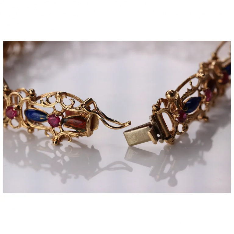 Enamel Bracelet 18K Yellow Gold with Natural Pink Sapphires - Image 9