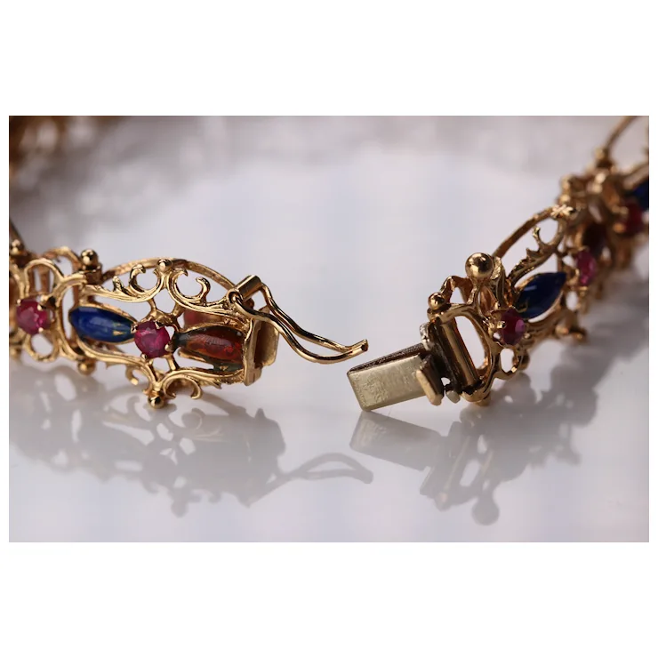 Enamel Bracelet 18K Yellow Gold with Natural Pink Sapphires