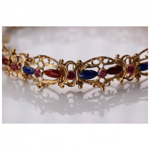 Enamel Bracelet 18K Yellow Gold with Natural Pink Sapphires
