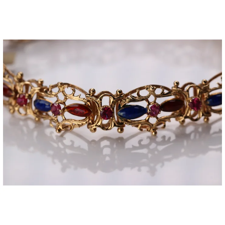 Enamel Bracelet 18K Yellow Gold with Natural Pink Sapphires