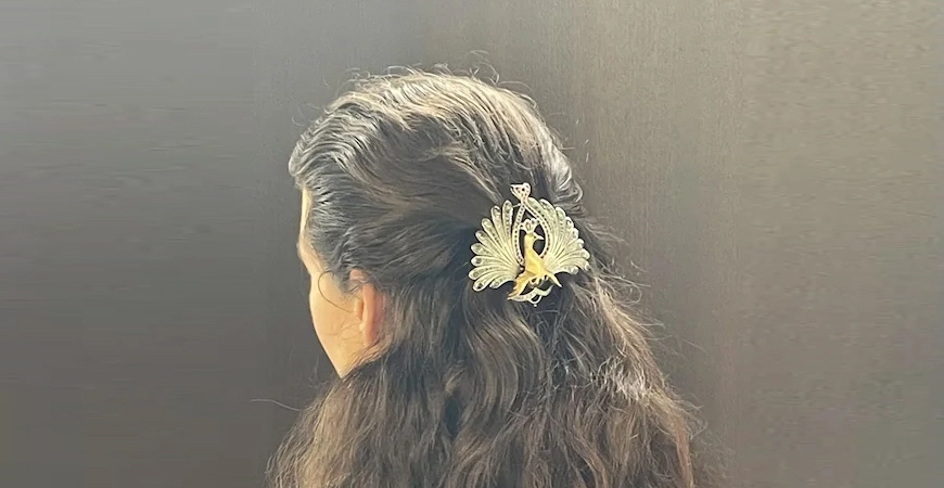 Woman Wearing Natural Gemstones Brooch