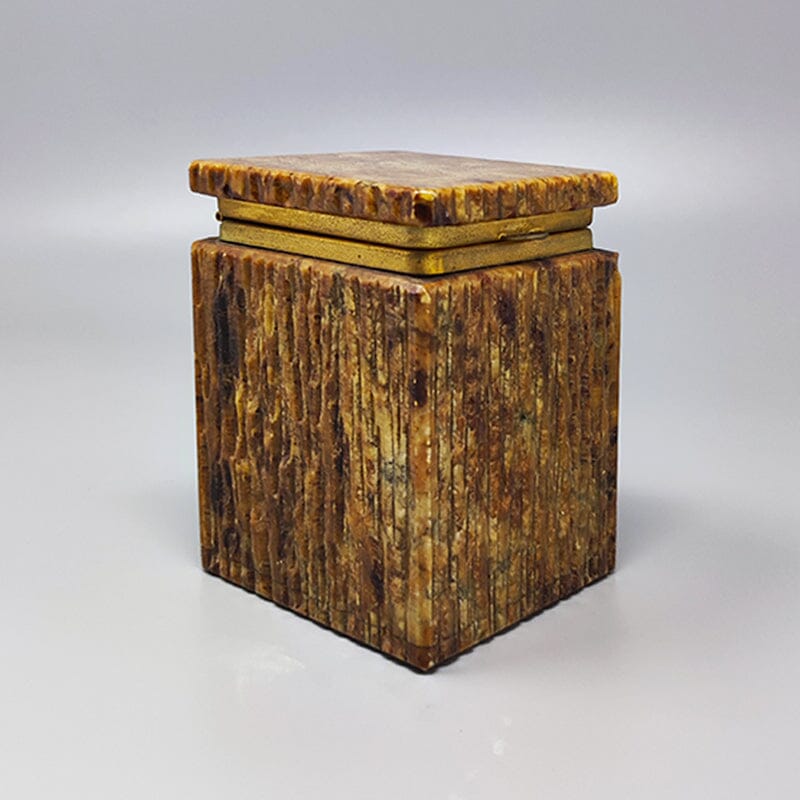 1960s Beautiful Brown Alabaster Box. Handmade. Made in Italy