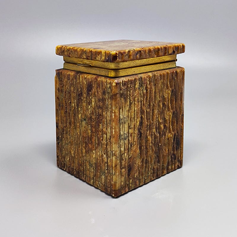 1960s Beautiful Brown Alabaster Box. Handmade. Made in Italy