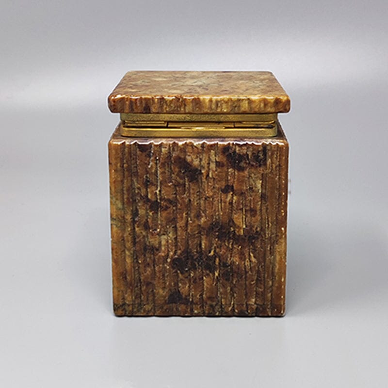 1960s Beautiful Brown Alabaster Box. Handmade. Made in Italy