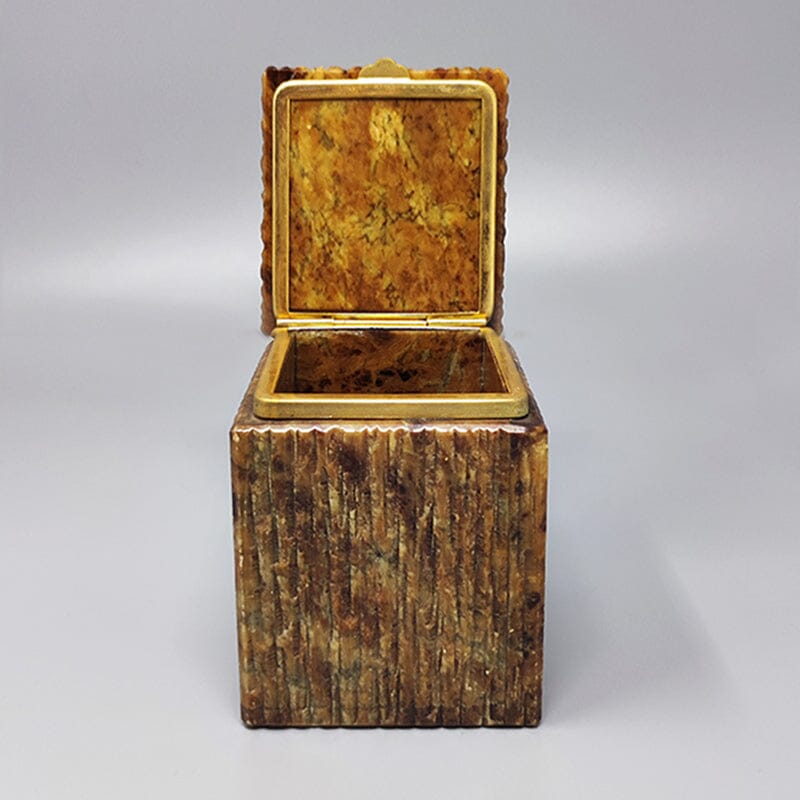 1960s Beautiful Brown Alabaster Box. Handmade. Made in Italy