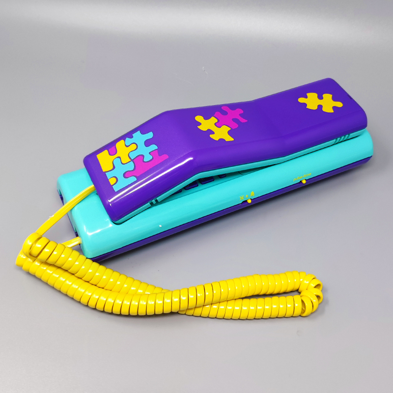 1980s Gorgeous Swatch Twin Phone "Puzzle" With The Original Box. Memphis Style
