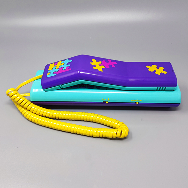 1980s Gorgeous Swatch Twin Phone "Puzzle" With The Original Box. Memphis Style