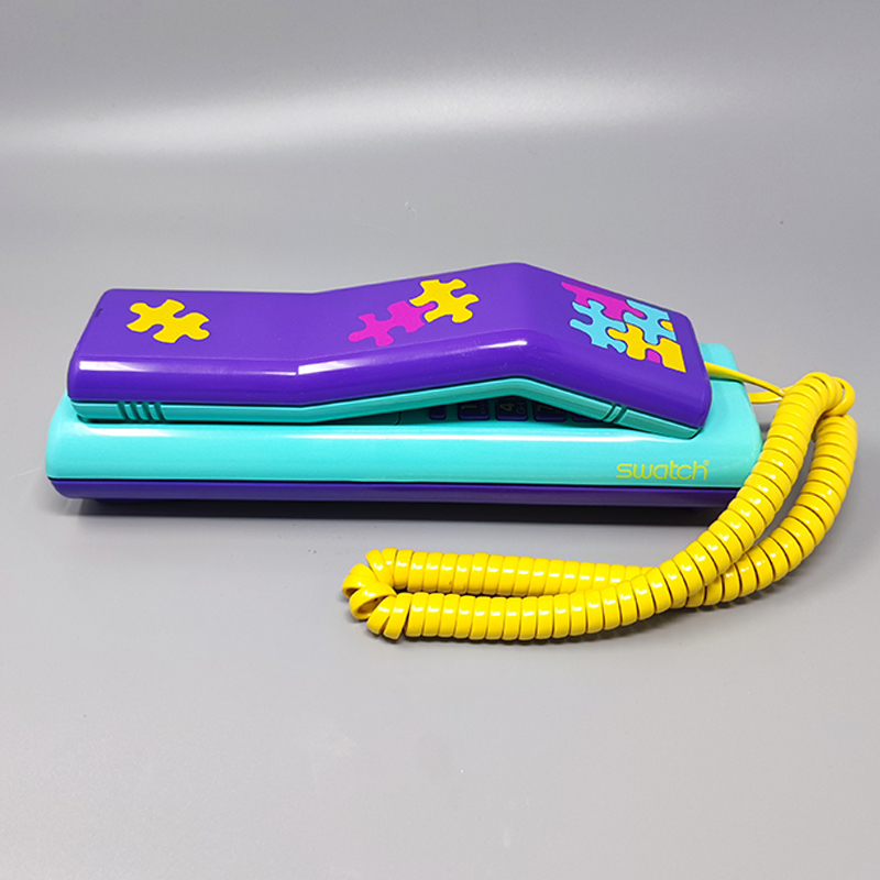1980s Gorgeous Swatch Twin Phone "Puzzle" With The Original Box. Memphis Style