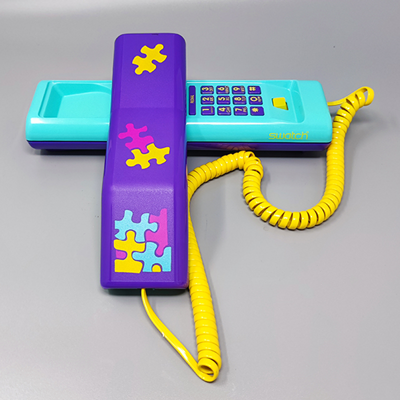 1980s Gorgeous Swatch Twin Phone "Puzzle" With The Original Box. Memphis Style