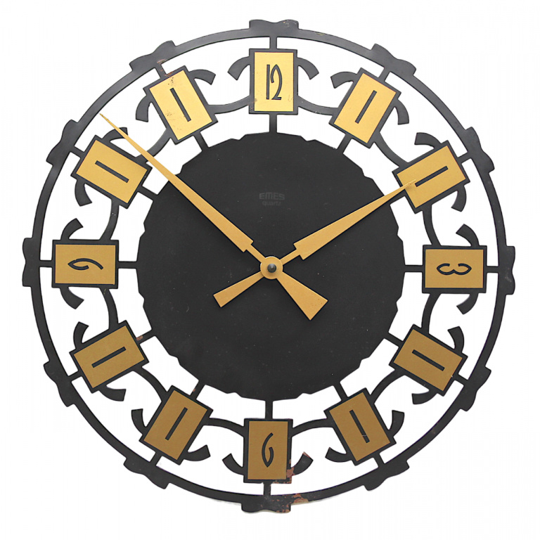 Fine Sunburst Brutalist Wall Clock by Emes, 1960s