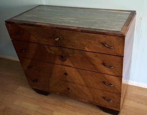 Art Deco chest of drawers in walnut, Italy