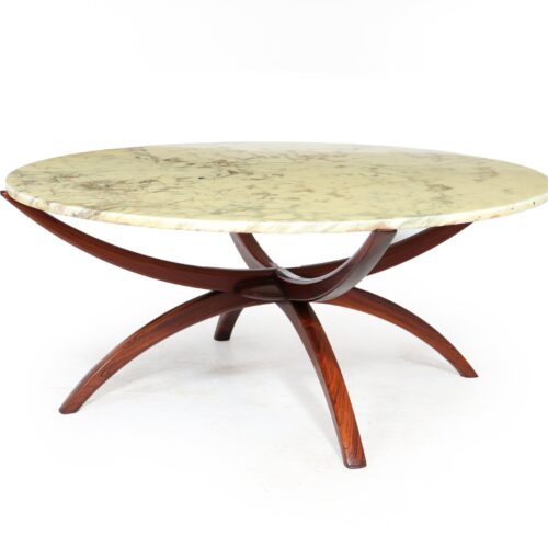 SWEDISH MID CENTURY ROSEWOOD AND MARBLE SPIDER COFFEE TABLE