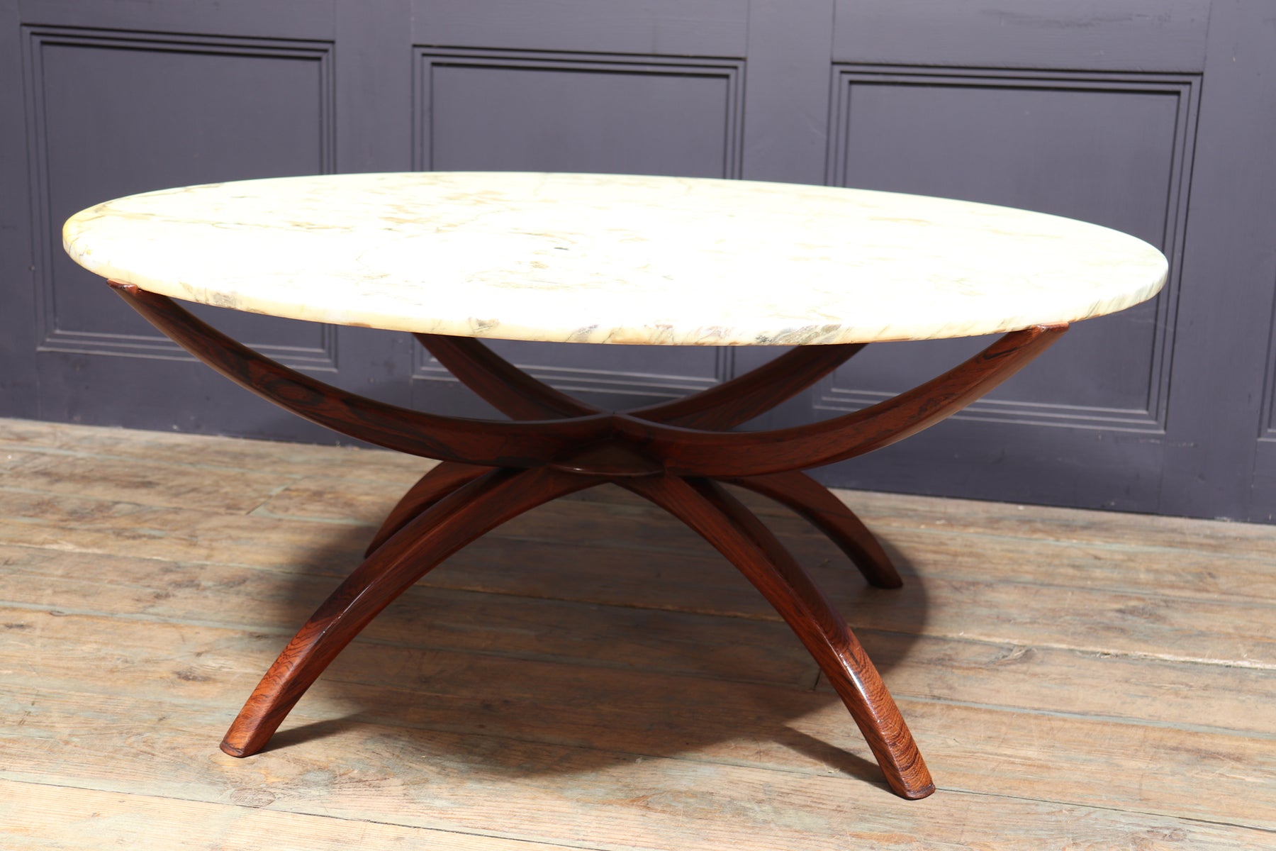 Swedish Mid Century Rosewood & Marble Spider Coffee Table