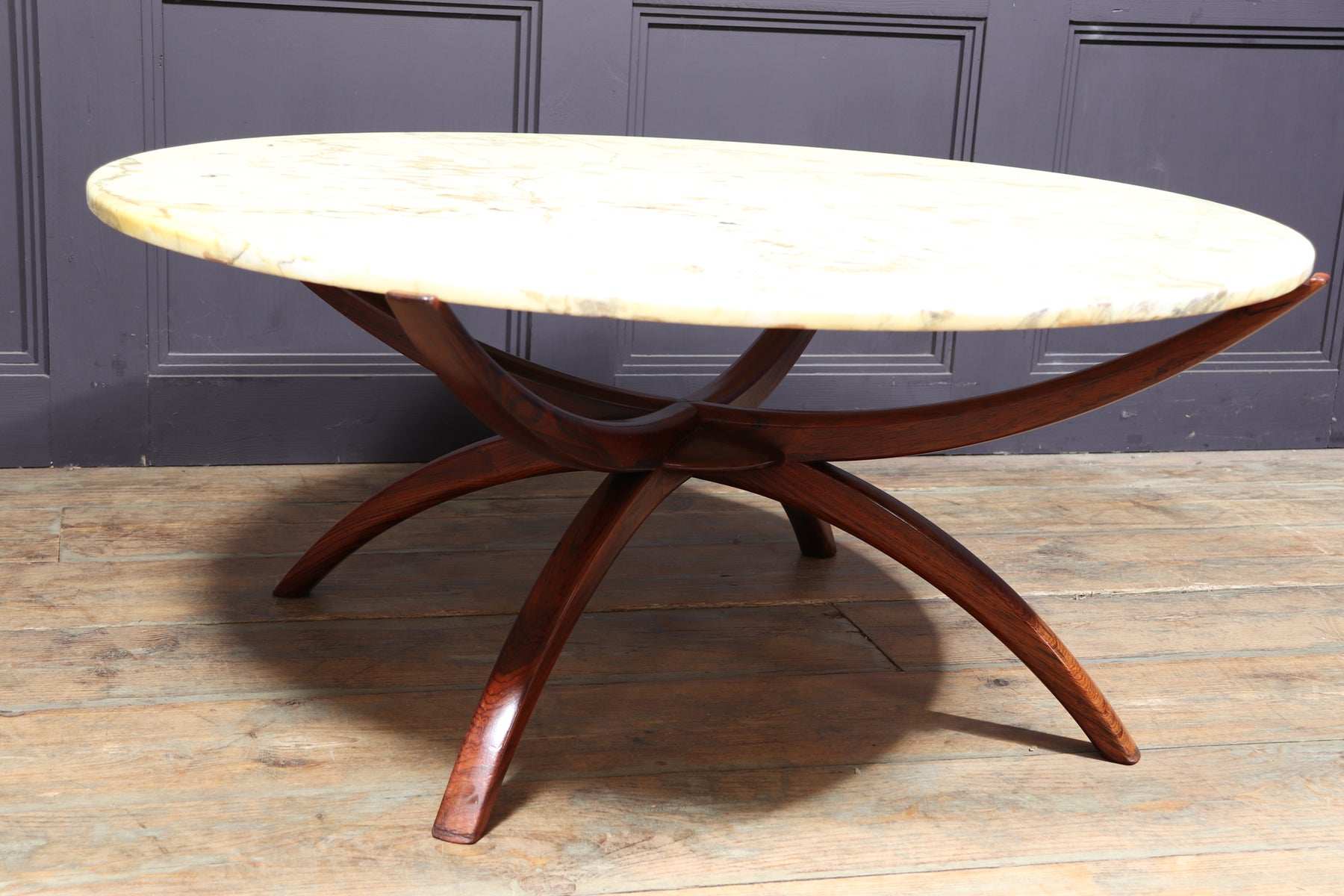 Swedish Mid Century Rosewood & Marble Spider Coffee Table