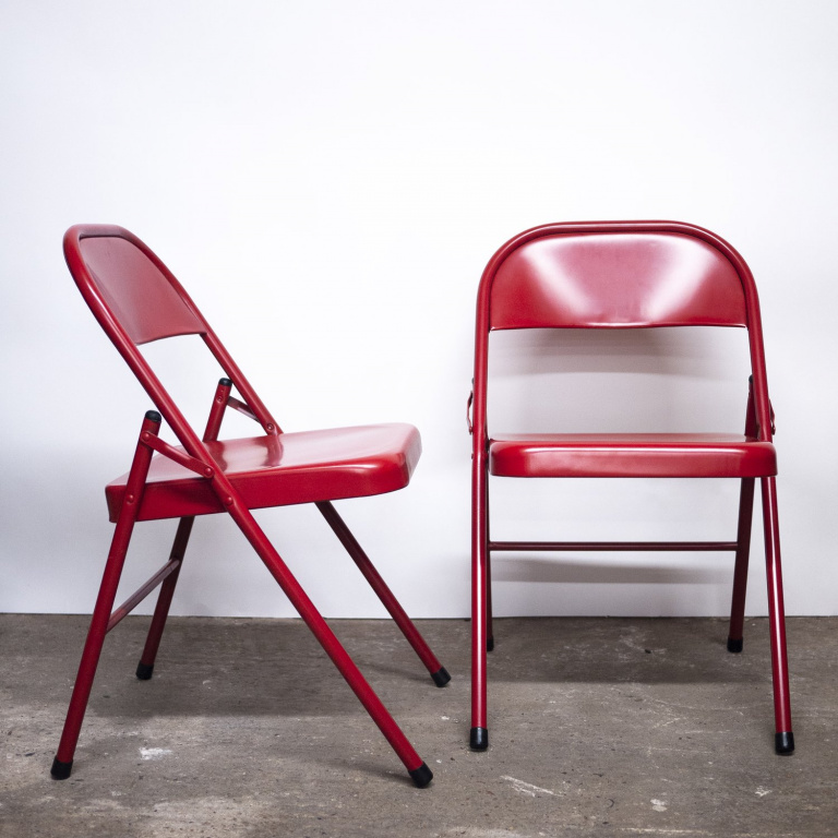 Folding Red Metal Chairs, 1980s - Image 6