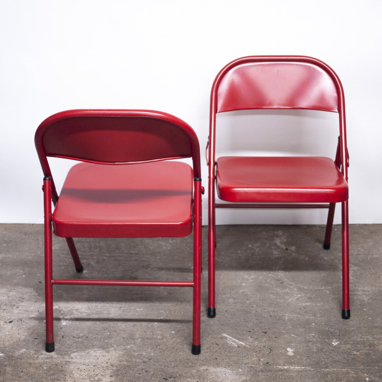 Folding Red Metal Chairs, 1980s - Image 7