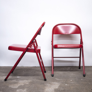 Folding Red Metal Chairs, 1980s