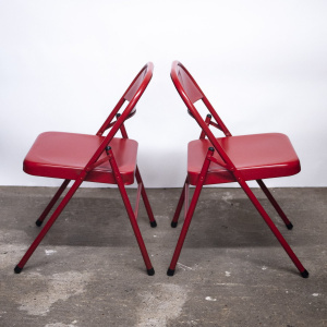 Folding Red Metal Chairs, 1980s