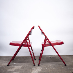 Folding Red Metal Chairs, 1980s