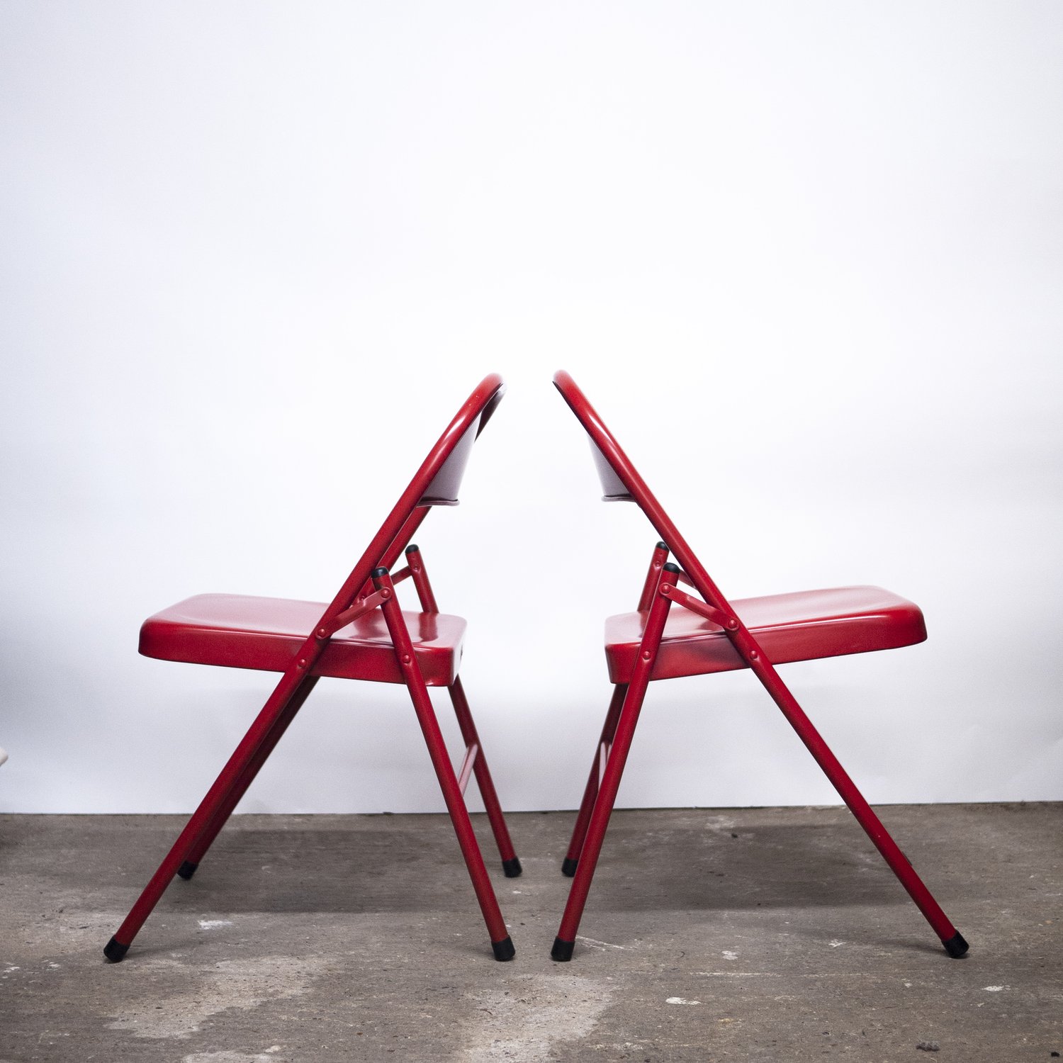 Folding Red Metal Chairs, 1980s