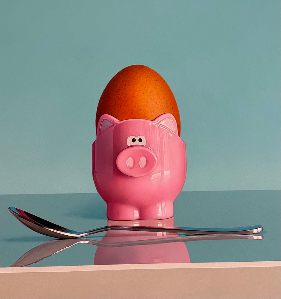 Pink Pig Egg Cup Still Life By Artist Christopher Green