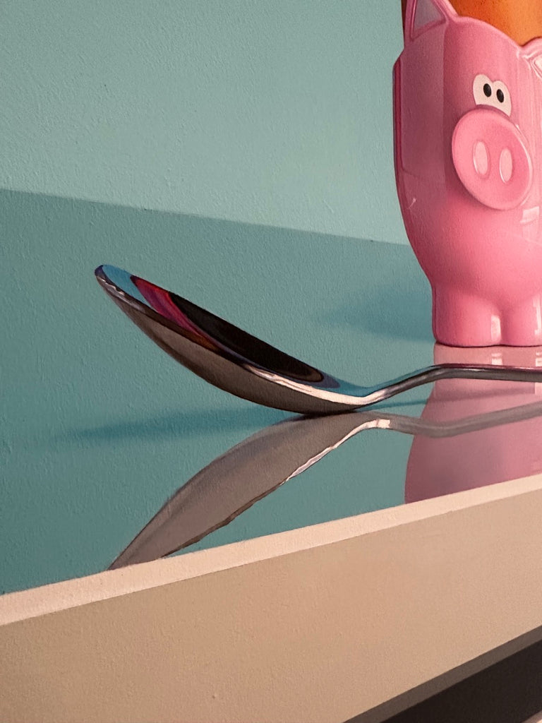 Pink Pig Egg Cup Still Life By Artist Christopher Green