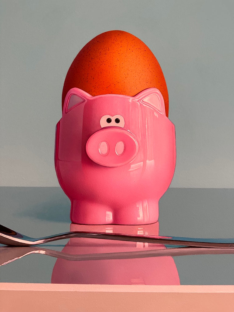 Pink Pig Egg Cup Still Life By Artist Christopher Green