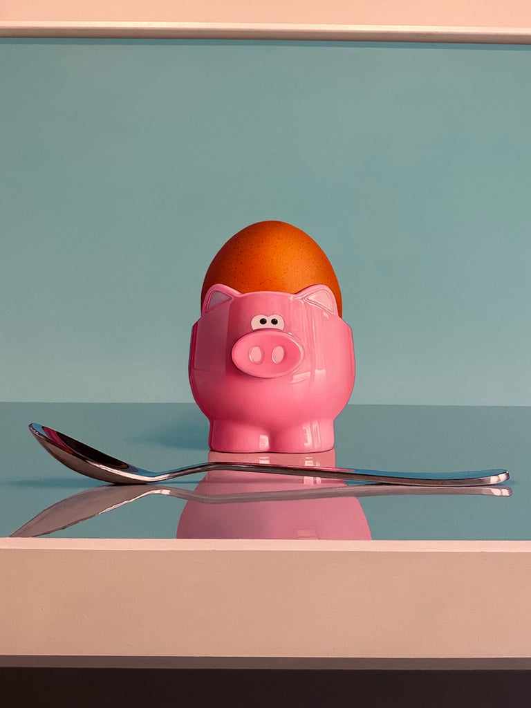 Pink Pig Egg Cup Still Life By Artist Christopher Green