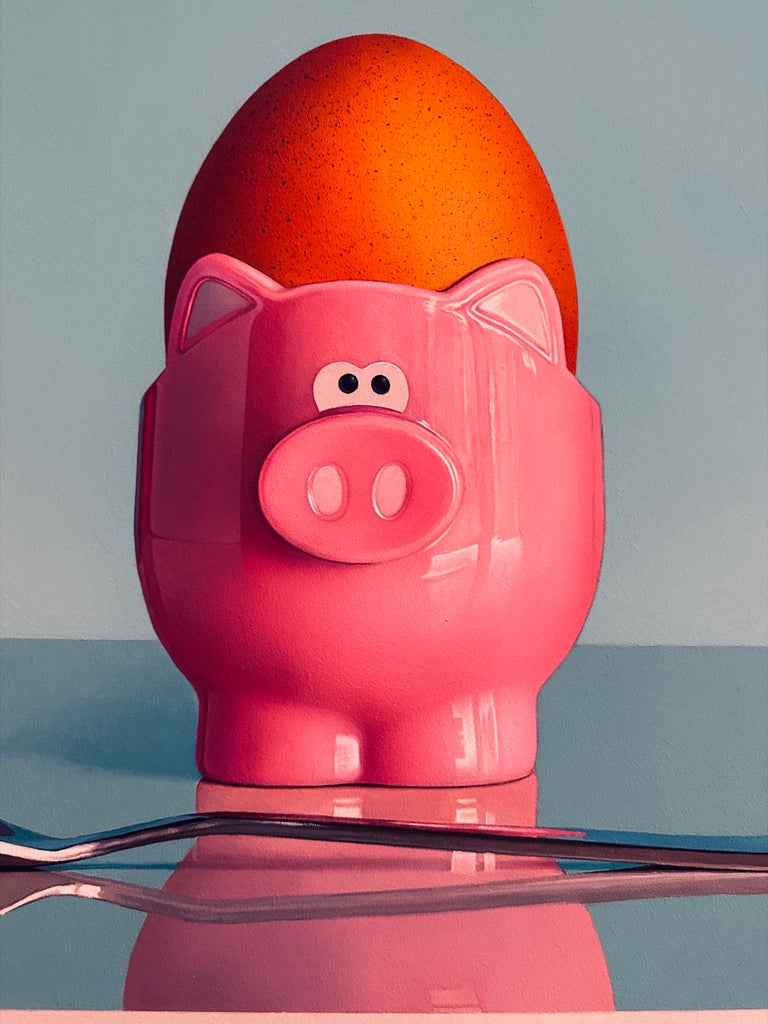 Pink Pig Egg Cup Still Life By Artist Christopher Green