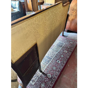 Walnut framed vintage gold upholstered settee, circa 1920