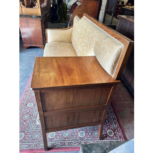 Walnut framed vintage gold upholstered settee, circa 1920