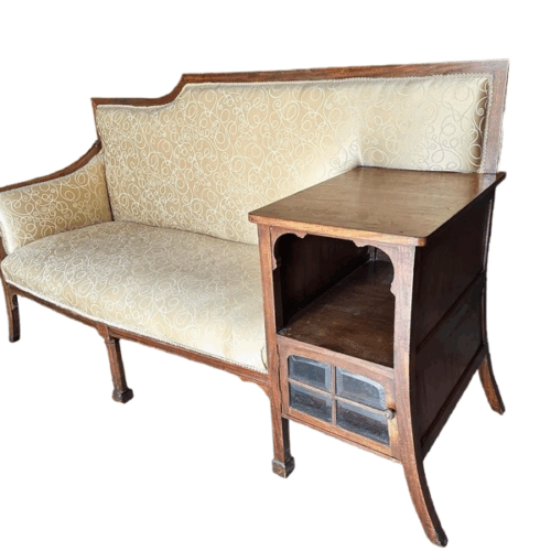 Walnut framed vintage gold upholstered settee, circa 1920