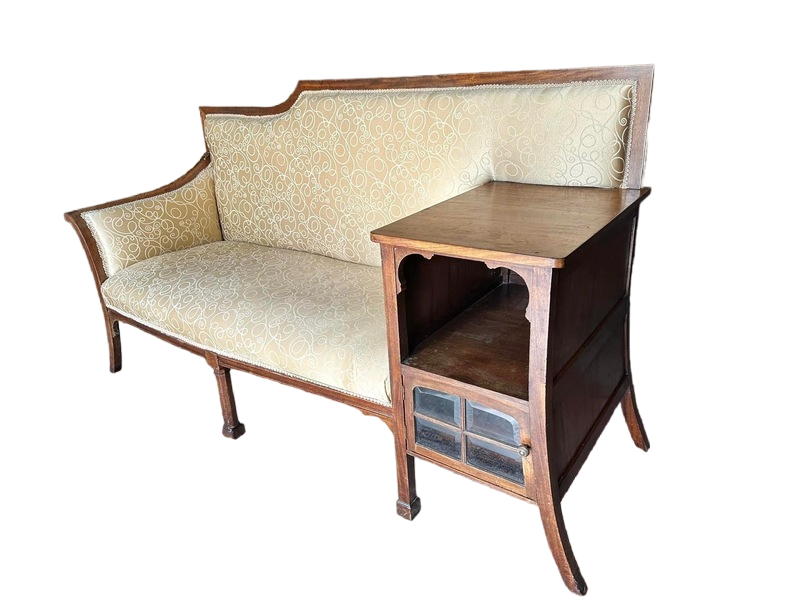Walnut framed vintage gold upholstered settee, circa 1920