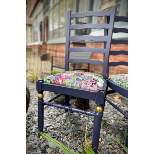 Lavender indoor mid century ladder back floral garden print chairs (pair)