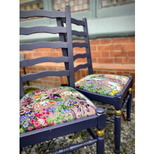 Lavender indoor mid century ladder back floral garden print chairs (pair)