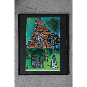 Paul Holsby, House of Science, 1978, Color Lithograph, Framed